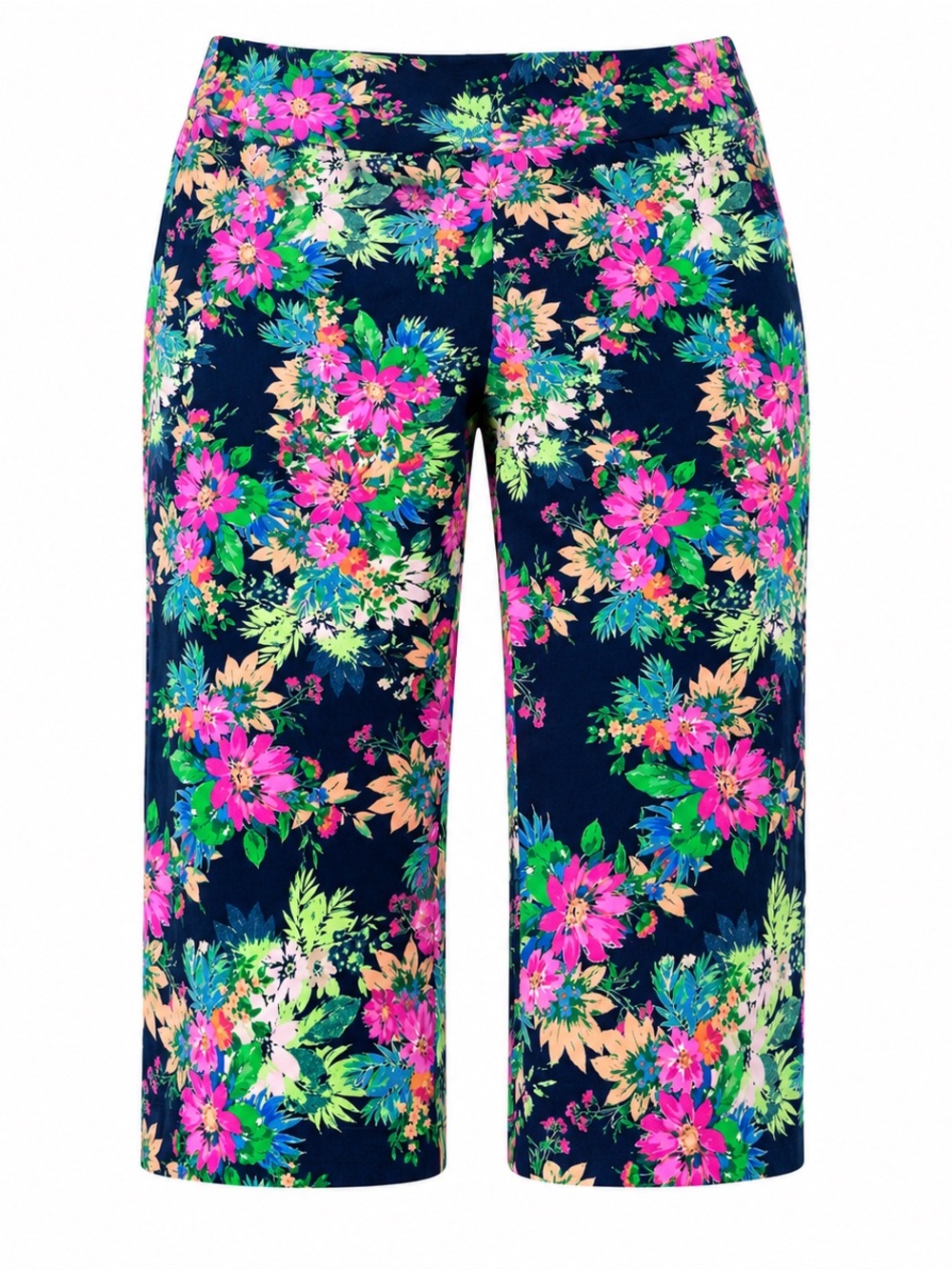 Zac & Rachel Navy Floral Capris with Pink & Green Accents